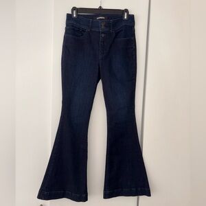 Express Dark Blue High-Rise Flare Jeans 4 Short  petite
